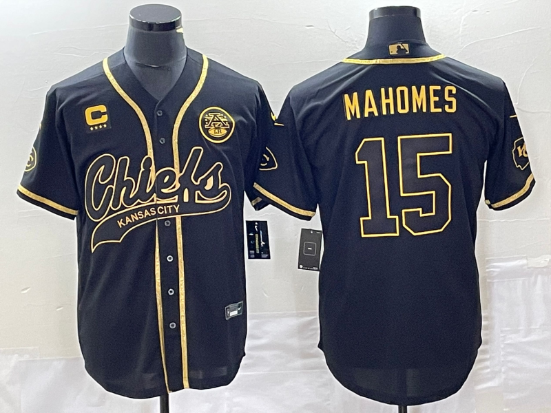 Men’s Kansas City Chiefs #15 Patrick Mahomes Black Gold With 4-star C Patch Cool Bae Stitched Baseball Jersey Men’s Kansas City Chiefs #15 Patrick Mahomes Black Gold With 4-star C Patch Cool Bae Stitched Baseball Jersey